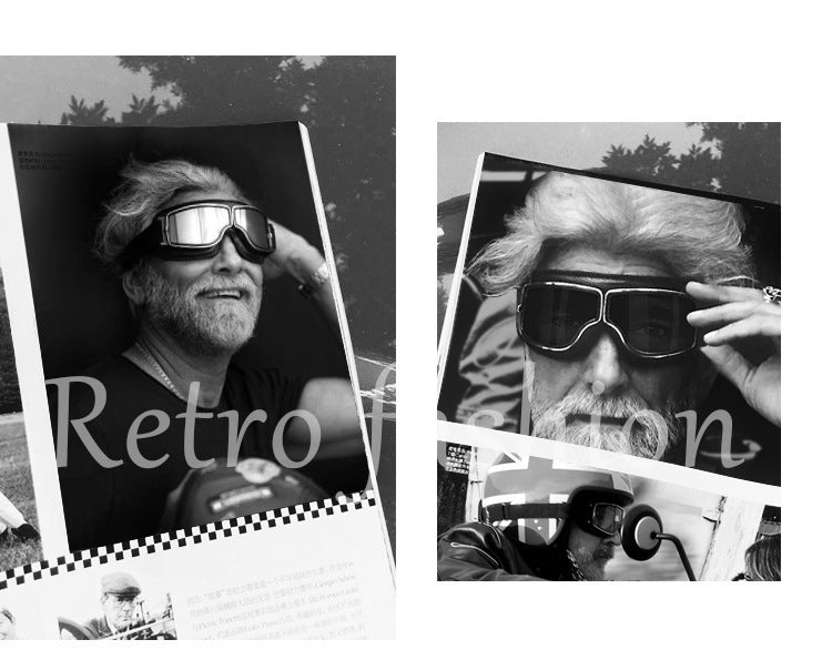 Retro Motorcycle Goggles - Windproof, UV400 Protection, Anti-Impact PC Lenses with Leather Frame(Black leather clear lens) 3