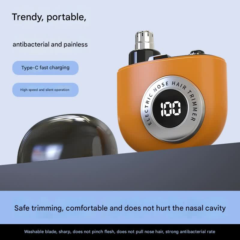 Mini Electric Nose Hair Trimmer - USB-C Rechargeable, LED Display, Washable Head, Painless Grooming(white) 3