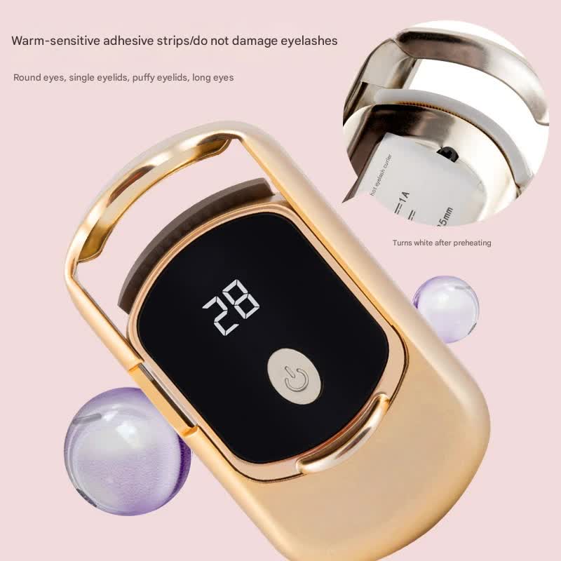 2pc Rechargeable Electric Heated Eyelash Curler - 55C Constant Temperature, LED Display, Gentle Curling(Beige) 4