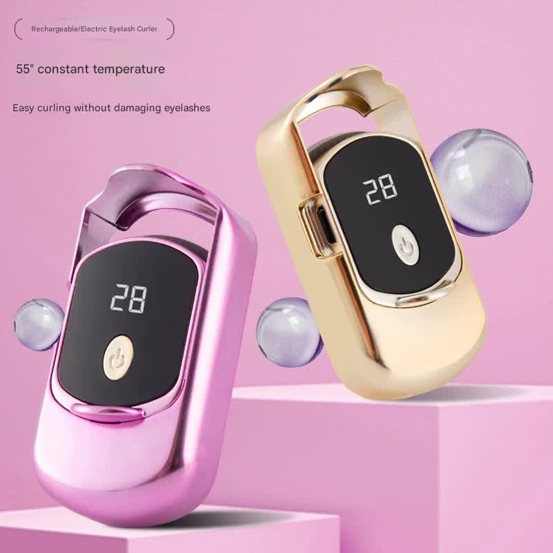 2pc Rechargeable Electric Heated Eyelash Curler - 55C Constant Temperature, LED Display, Gentle Curling(White)