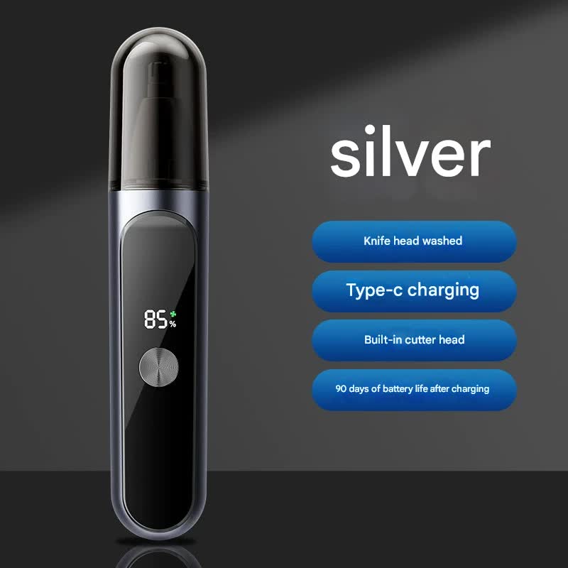 Electric Nose & Ear Hair Trimmer - USB-C Rechargeable, LED Display, Washable 360deg Head, Low Noise(silver)