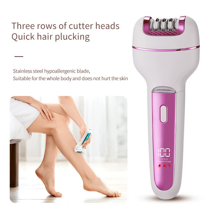 3-in-1 Ladies Electric Epilator, Shaver & Callus Remover with LED Display - Rechargeable & Waterproof(Pink)