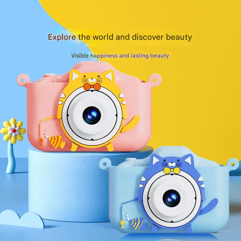 Digital Camera with Cute Cat Silicone Case - Dual Lens, 96MP, HD Screen & Music Playback(blue) 3