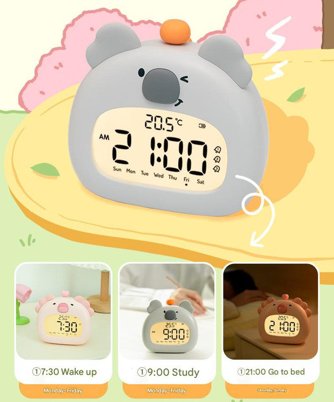 Cute Animal Digital Alarm Clock with Night Light, Temperature & Countdown Timer(Blue elephant) 3
