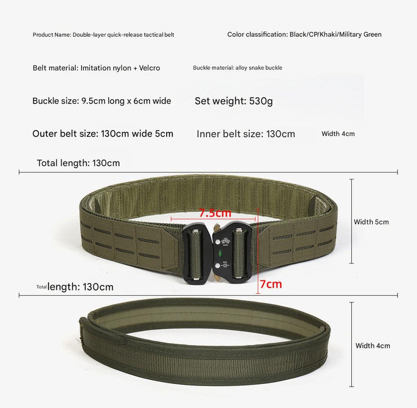 Dual Layer Quick Release Tactical Belt - Attachment System, Alloy Cobra Buckle, Adjustable Nylon(Khaki) 4