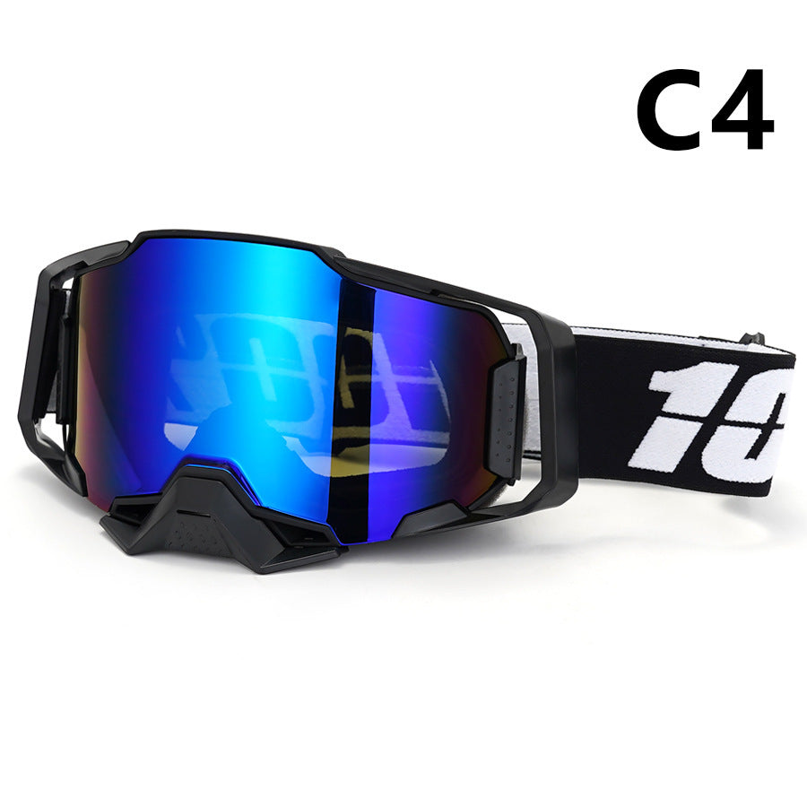 Professional Motocross & Ski Goggles - HiPER Lens, TPU Frame(Black frame with white belt and blue lens)