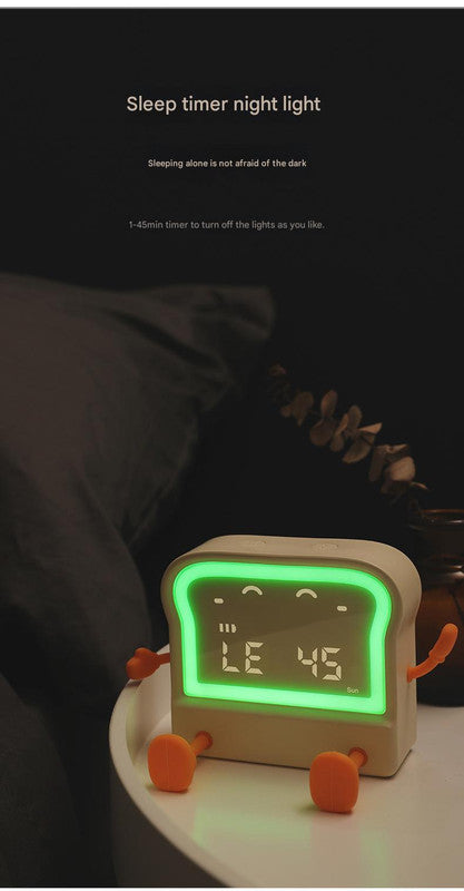 Adorable Toast-Shaped Digital Alarm Clock with Night Light & Phone Stand - Multifunctional Kids Clock(brown) 4