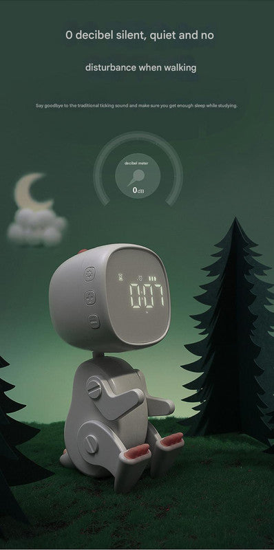 Adorable Dinosaur Alarm Clock & Visual Timer - Kids' Wake-Up Helper with Night Light & Multiple Ringtones(white) 3