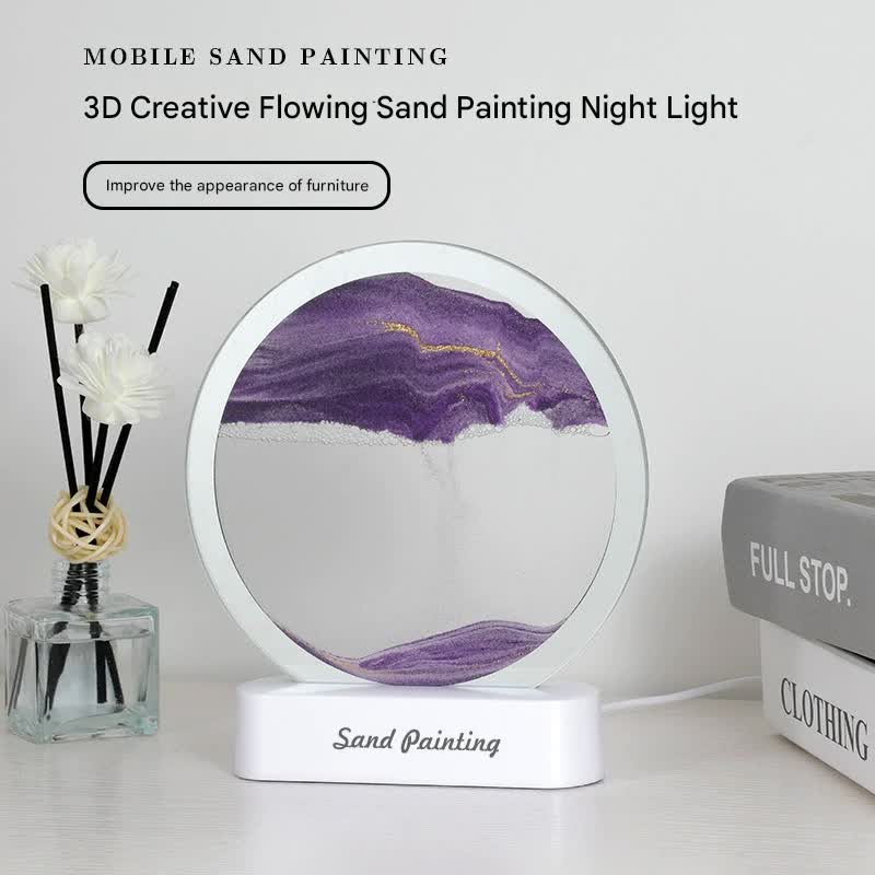 Moving Sand Art Picture with LED Night Light Base - USB Powered, Relaxing Desktop Decor(Purple) 3