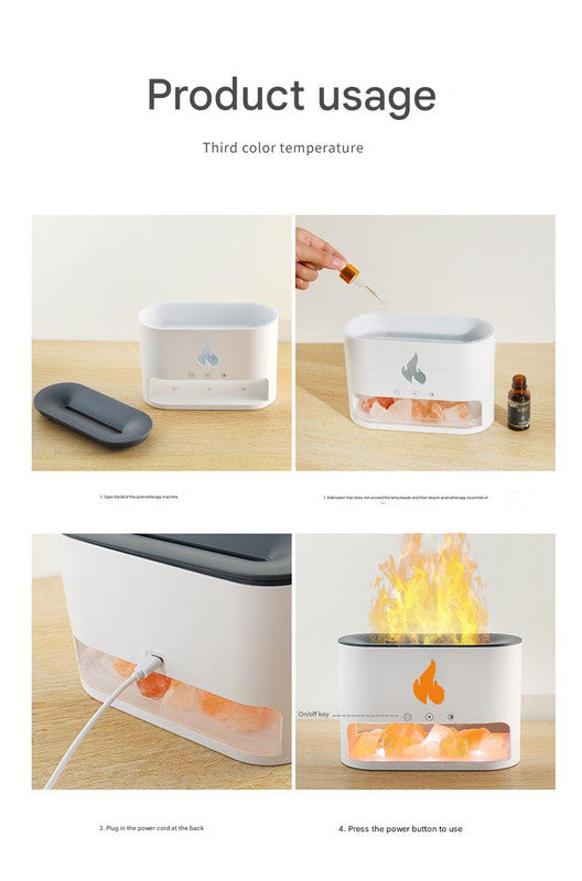 Himalayan Salt Stone Flame Aroma Diffuser & Humidifier - 7 Light Options, Ultrasonic, Auto Shut-Off(black) 3
