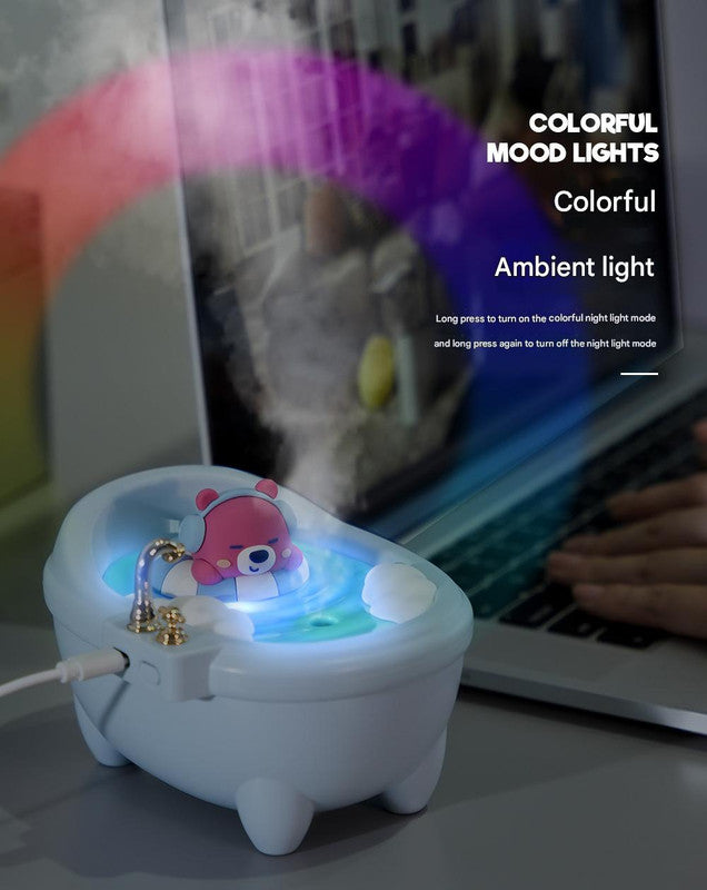Adorable Bathtub Humidifier with Colorful Night Light - USB-C, 340ml, Auto Shut-Off(Pink Rabbit) 3