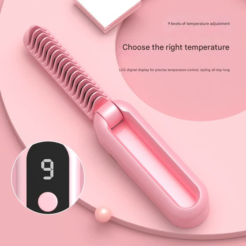 Foldable Wireless Hair Straightener Comb - 9 Temperature Settings, Anti-Scald, USB-C Rechargeable(pink) 5