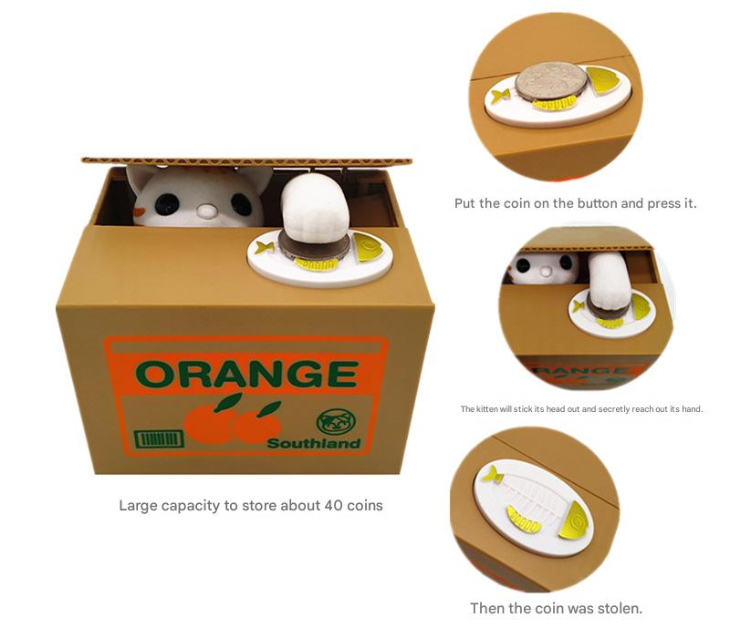 Adorable Cat Stealing Coin Piggy Bank - Automatic Money Saving Box for Kids & Adults(Grape gray cat)