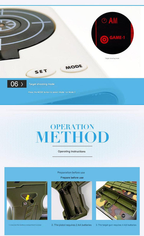 Gun Alarm Clock - Target Shooting Alarm with Infrared Gun, Recordable Alarm & Game Modes(Black) 4