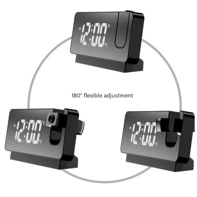 LED Digital Projection Alarm Clock - Temperature, Date, Snooze & 180 Adjustable Projector(Black shell white light) 4