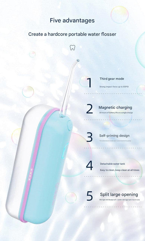 Mini Portable Oral Irrigator - IPX68 Waterproof, UV Sterilization, 3 Modes, Magnetic Charging(Blue) 4