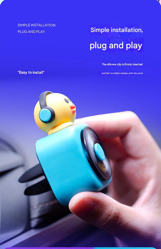 Car Air Freshener - CD Player Design with Spinning Record & Cute Character Topper(White bunny) 4