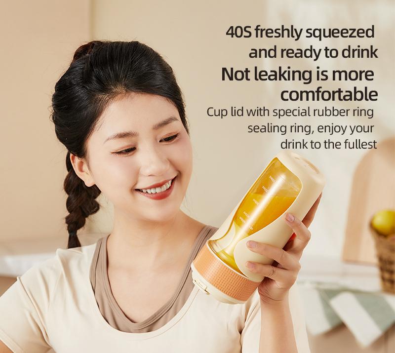 Portable Wireless Juicing Cup - 450ml, 6-Blade Ice Crusher, USB-C Fast Charging Smoothie Blender(orange) 3