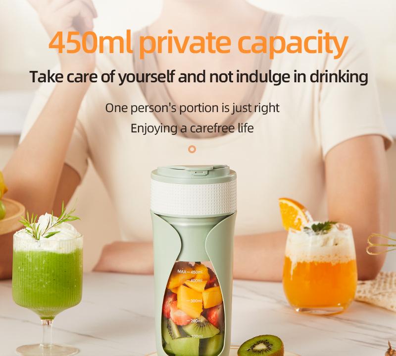 Portable Wireless Juicing Cup - 450ml, 6-Blade Ice Crusher, USB-C Fast Charging Smoothie Blender(orange) 4