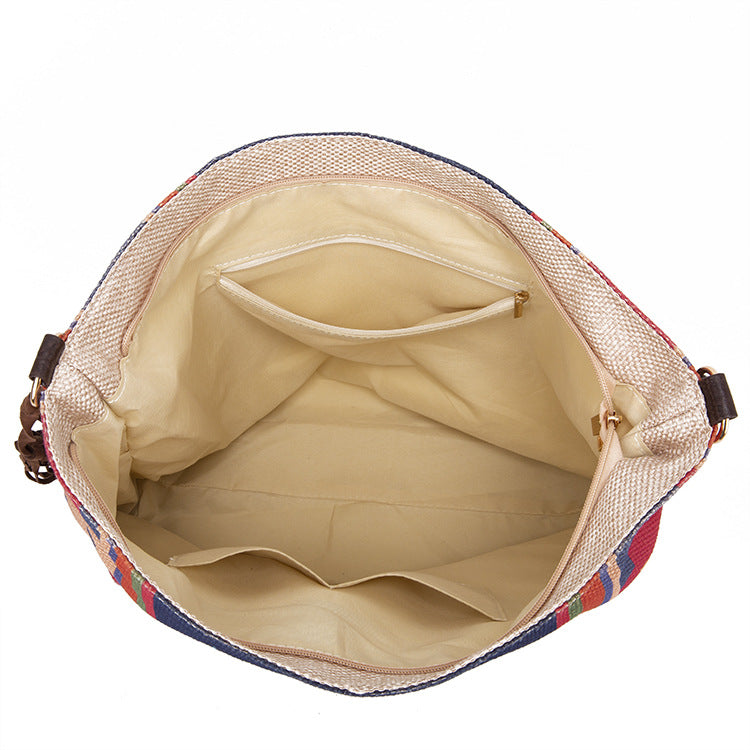 Bohemian Style Canvas Hobo Bag with Tassels & Geometric Print - Large Capacity Shoulder Bag(Khaki) 6