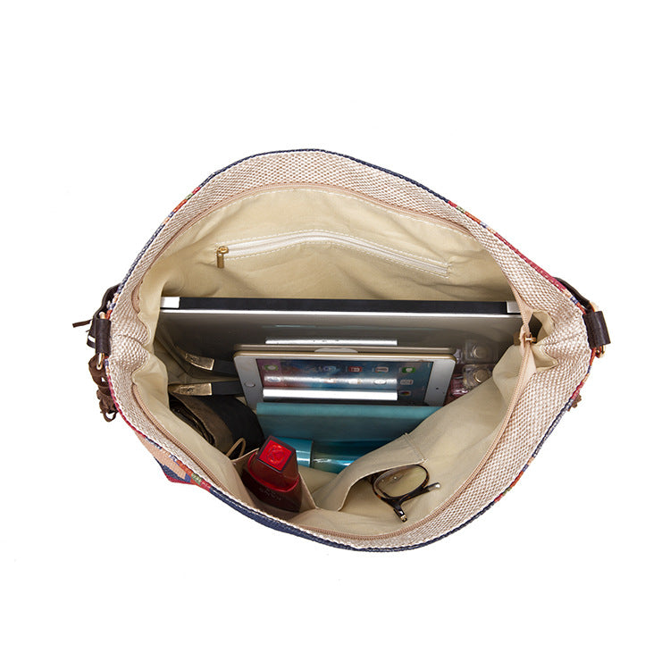 Bohemian Style Canvas Hobo Bag with Tassels & Geometric Print - Large Capacity Shoulder Bag(green) 5