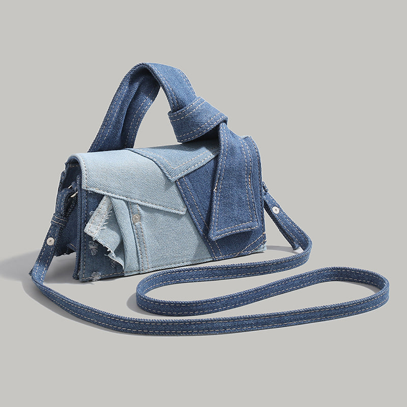 Chic Patchwork Denim Handbag - Versatile Crossbody, Shoulder & Top-Handle Bag(White) 3