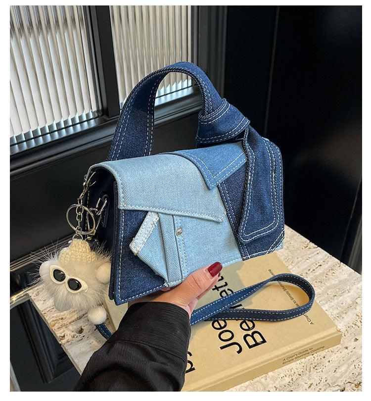 Chic Patchwork Denim Handbag - Versatile Crossbody, Shoulder & Top-Handle Bag(White) 4