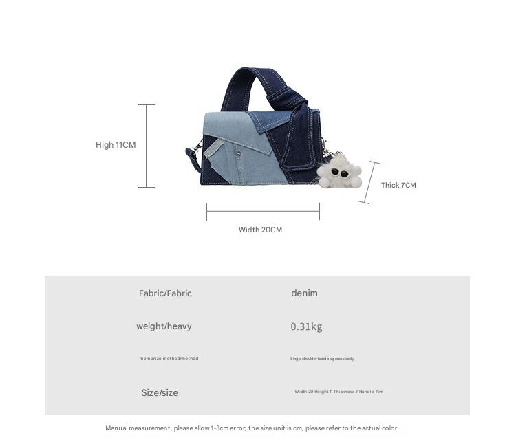 Chic Patchwork Denim Handbag - Versatile Crossbody, Shoulder & Top-Handle Bag(White) 5