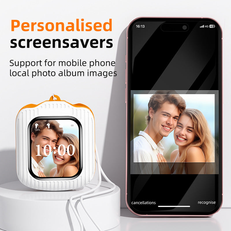 Smart Touch Wireless Headset with MP3 Player & Display - Caller ID, App Control, ENC Noise Reduction(White orange) 5