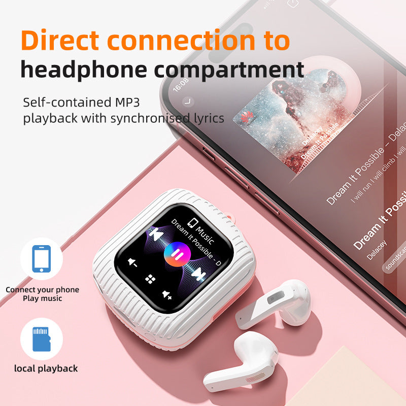 Smart Touch Wireless Headset with MP3 Player & Display - Caller ID, App Control, ENC Noise Reduction(White pink) 4