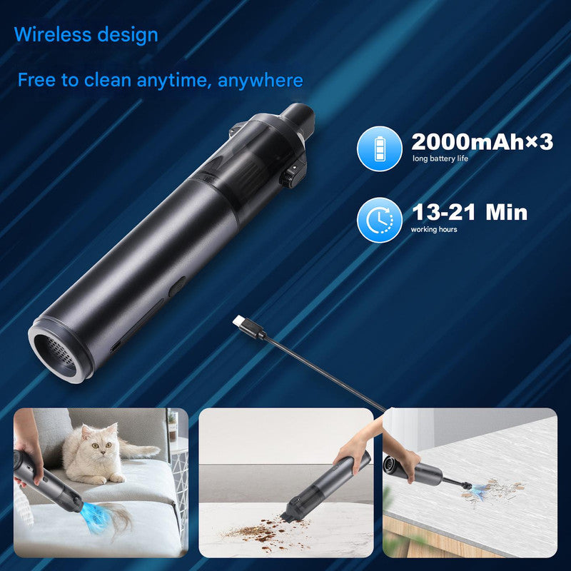 Portable Cordless Handheld Vacuum Cleaner - 16000Pa Suction, 3x2000mAh Battery, Multiple Attachments(black) 3