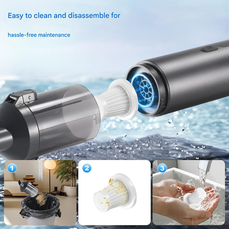 Portable Cordless Handheld Vacuum Cleaner - 16000Pa Suction, 3x2000mAh Battery, Multiple Attachments(black) 4