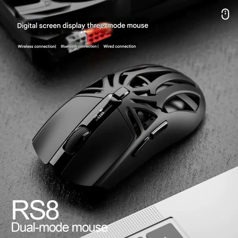 Tri-Mode Wireless Gaming Mouse - 1KHz Polling, 10000 DPI, Digital Display, Lightweight 73g(grey) 3