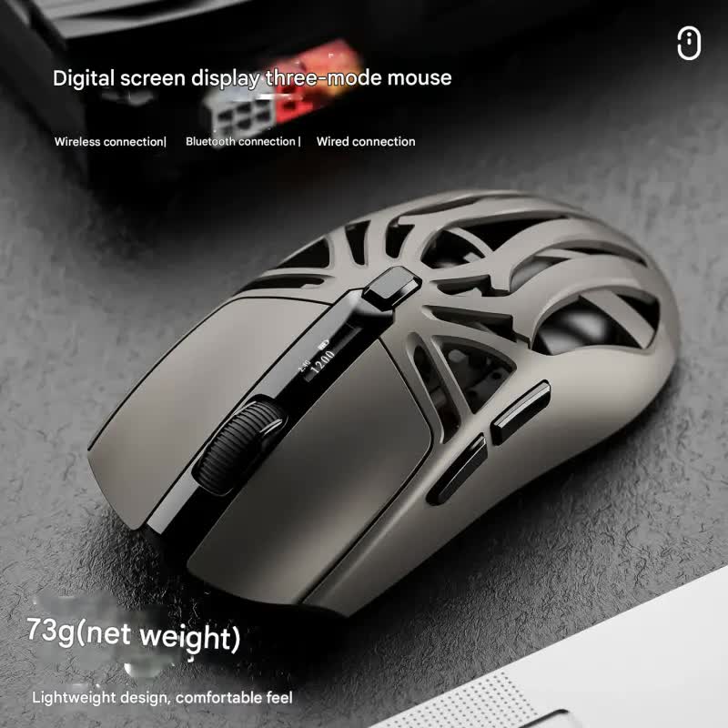 Tri-Mode Wireless Gaming Mouse - 1KHz Polling, 10000 DPI, Digital Display, Lightweight 73g(Purple) 3