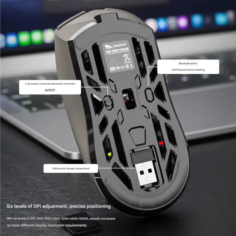 Tri-Mode Wireless Gaming Mouse - 1KHz Polling, 10000 DPI, Digital Display, Lightweight 73g(White) 5