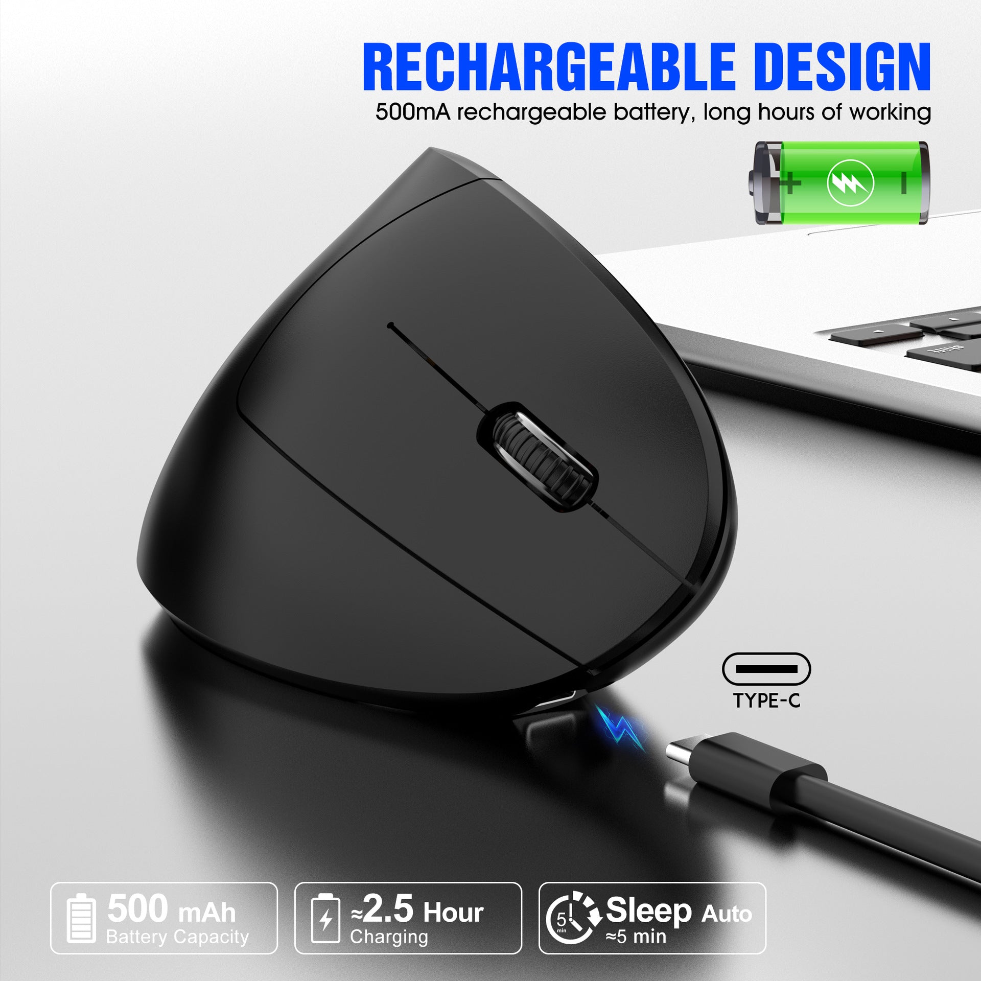 Ergonomic Vertical Wireless Mouse - 2.4G/Bluetooth, Rechargeable, RGB Light, 4 DPI Levels(white) 4