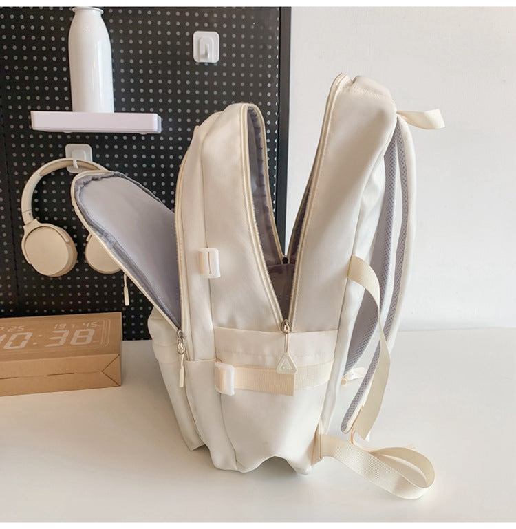 Large Capacity Nylon Backpack - Fits Tablet, A4 Magazines, Umbrella - Multiple Pockets & Adjustable Straps(white) 3