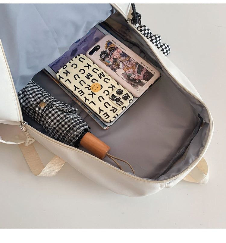 Large Capacity Nylon Backpack - Fits Tablet, A4 Magazines, Umbrella - Multiple Pockets & Adjustable Straps(white) 5