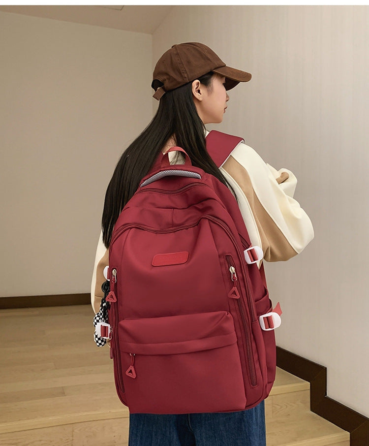 Large Capacity Nylon Backpack - Fits Tablet, A4 Magazines, Umbrella - Multiple Pockets & Adjustable Straps(red) 3
