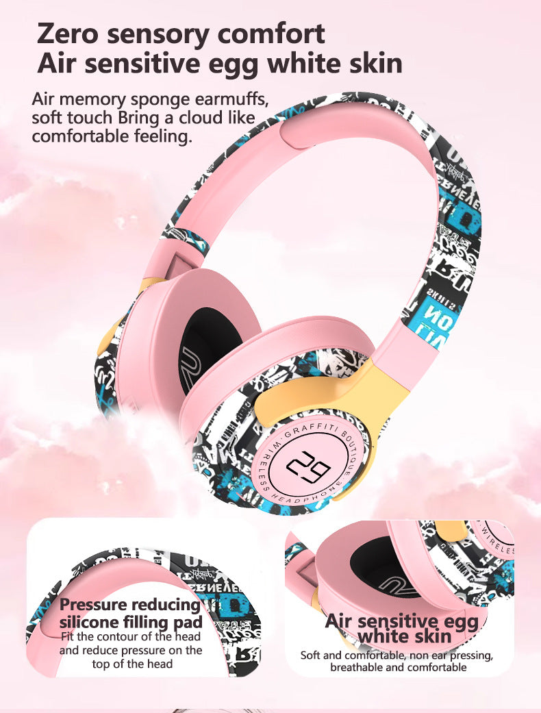 Trendy Graffiti Wireless Over-Ear Headphones - Bluetooth 5.1, HIFI 360 Surround Sound, 12H Playtime, Low Latency(blue) 4