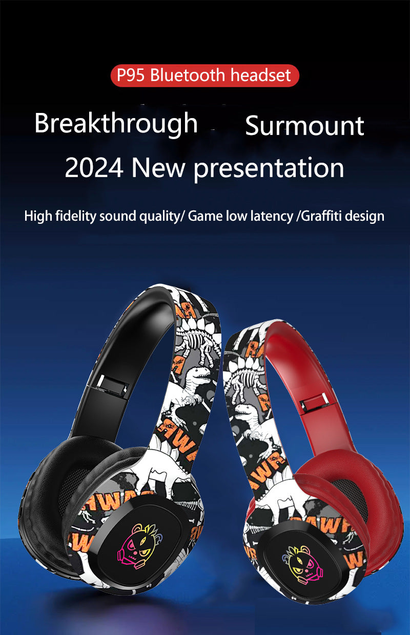 Wireless Over-Ear Headphones with Graffiti Design - Bluetooth 5.3, HIFI Sound, RGB Light, 8H Playtime(pink) 3