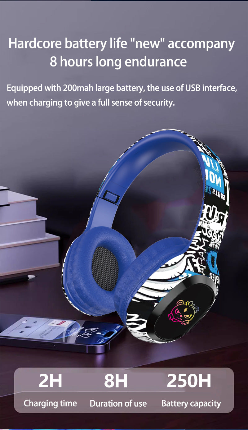 Wireless Over-Ear Headphones with Graffiti Design - Bluetooth 5.3, HIFI Sound, RGB Light, 8H Playtime(pink) 5