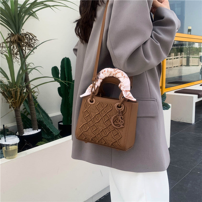 Elegant Embossed PU Leather Handbag with Scarf Detail - Versatile Top-Handle & Crossbody Bag(white) 3