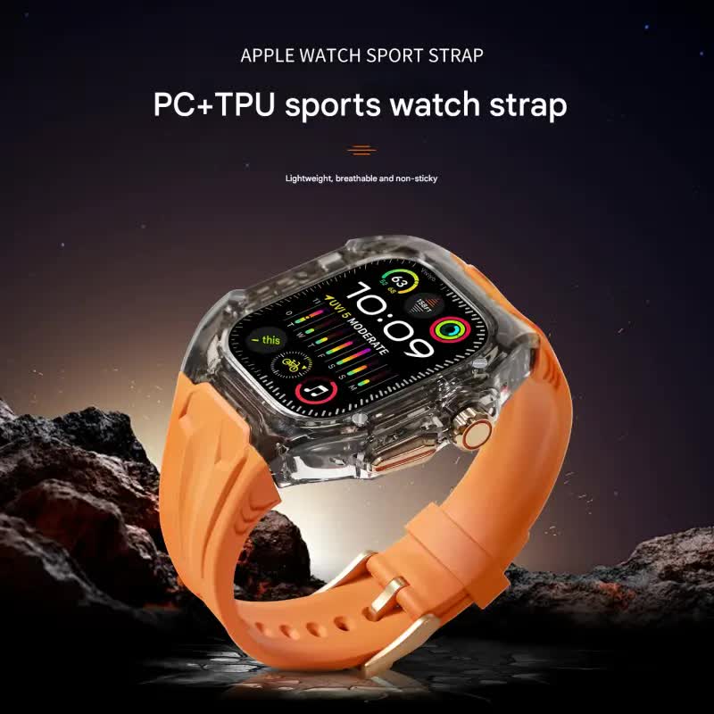 Transparent PC+TPU Sports Watch Strap & Case for Smart Watch - Raised Edge Protection, Wireless Charging Compatible(Black transparent black) 3