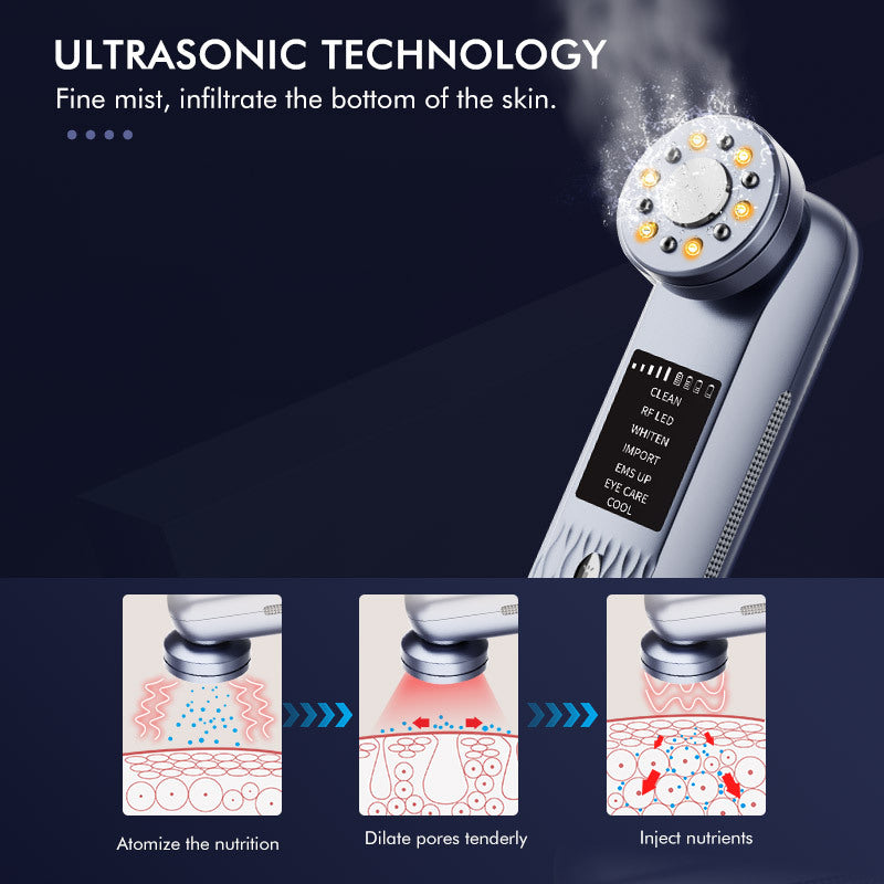 Multi-Functional Facial Beauty Device - Ultrasonic, EMS, RF LED, Cool Therapy & Eye Care(blue) 4
