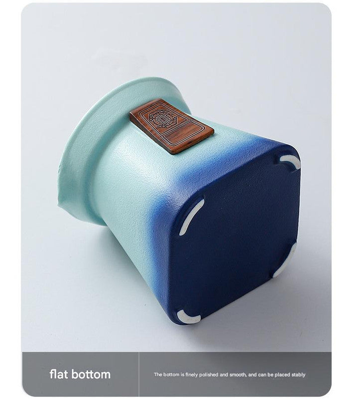 Artisan Ceramic Tea Pot with Built-in Strainer - 280ml, Gradient Finish & Wooden Accents(Blue+green) 4