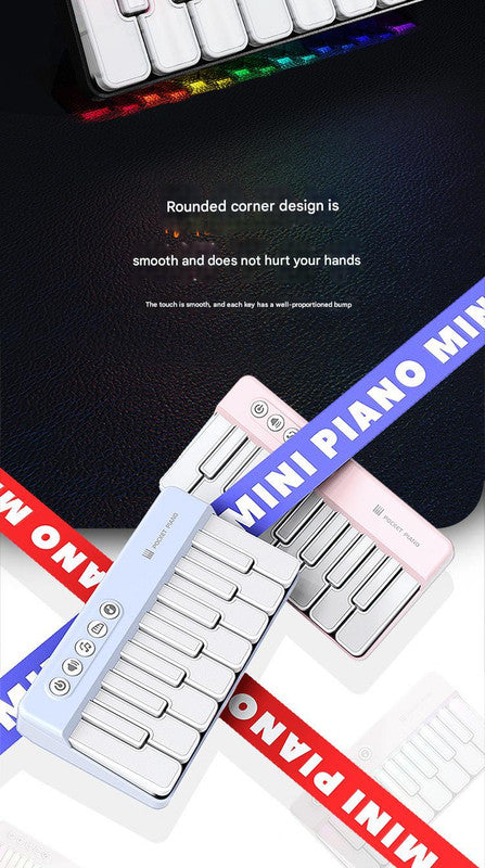 Mini Pocket Piano Electronic Keyboard - 18 Keys, Multiple Modes, LED Lights, Portable Musical Toy(white) 3