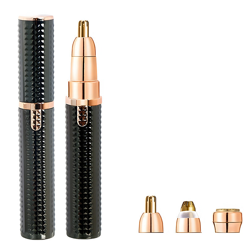 3-in-1 Rechargeable Electric Trimmer for Women - Nose, Eyebrow & Facial Hair Remover with Washable Heads & LED Light(black)