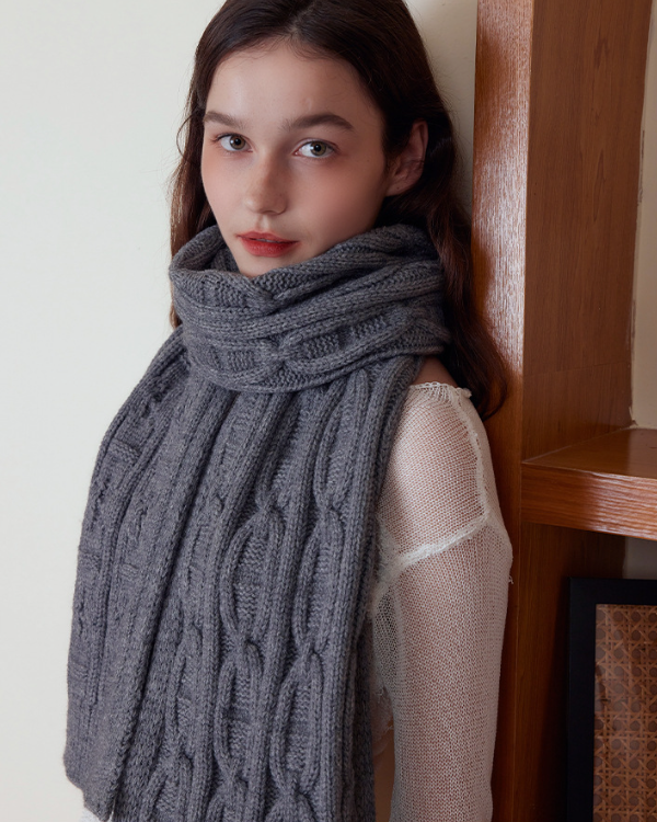 Gray Classic Textured Knit Scarf - Solid Color, Premium Soft Feel, Winter (176x26.5cm) 5