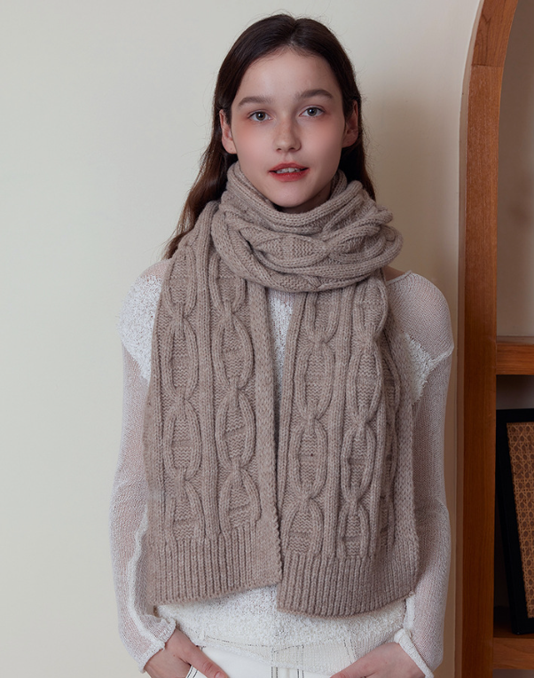 Khaki Classic Textured Knit Scarf - Solid Color, Premium Soft Feel, Winter (176x26.5cm) 3
